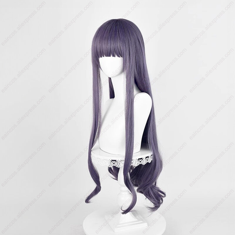 Wig Cosplay Anime Tomoyo daiji, Wig keriting tahan panas panjang 85cm ungu