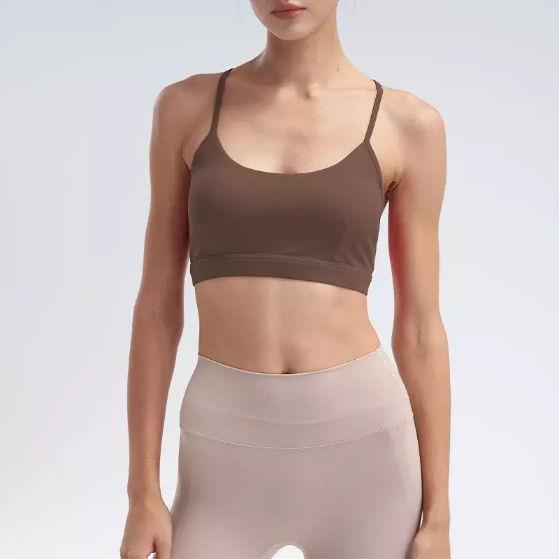 Camiseta deportiva sin mangas con cojín para el pecho para mujer, Top deportivo de Yoga, color Nude, ajustable, novedad de verano