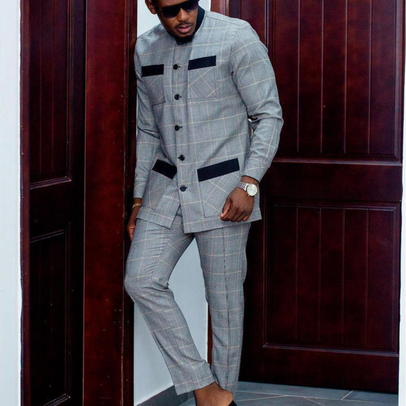 2024 eleganter afrikanischer Stil Herren Luxus anzug Plaid Streifen Einreiher Anzug und Hose 2 Stück lässiger Business-Anzug für Männer