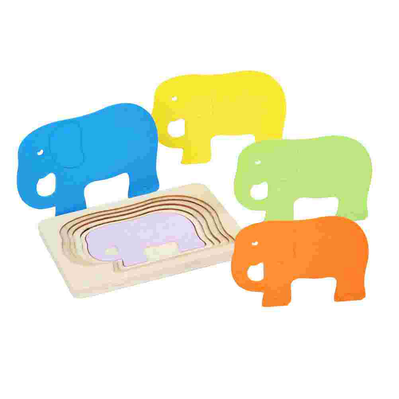 Elephant Puzzles Cartoon 3D Panel Jigsaw Early Education Wooden Matching Game Color Cognition Puzzles for Kids