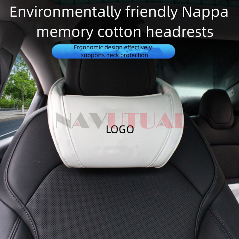 Almohada para reposacabezas de asiento Tesla, cojín de soporte para el cuello de cuero genuino, diseño único para Tesla Model Y 3 S X