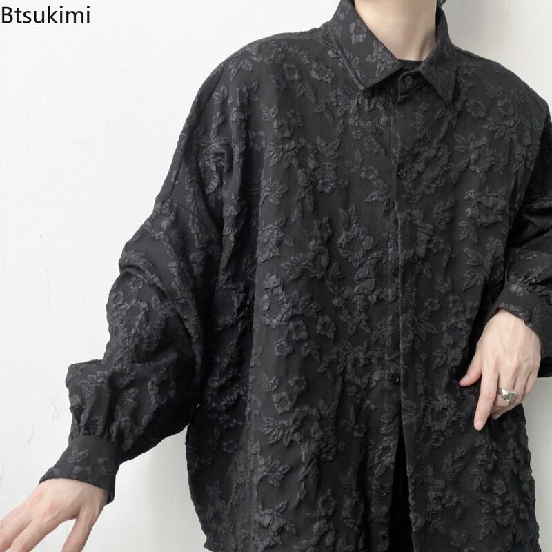 Camisa con estampado tridimensional para hombre, camisa de manga de murciélago, chaqueta Vintage, blusa informal suelta, Unisex, novedad de primavera