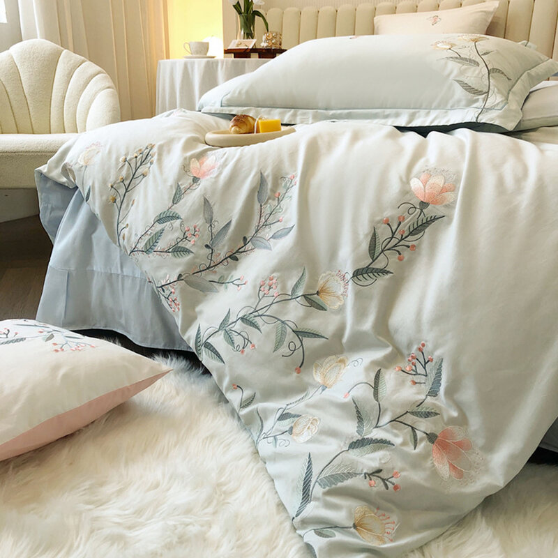 4-teiliges Bettwäsche set in voller Größe-100% Baumwolle-luxuriöse Bettwäsche für einen bequemen Schlaf-Morandi Garden Green