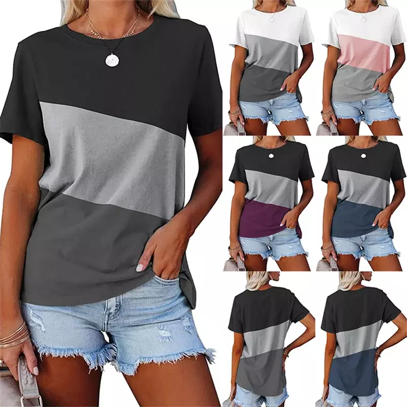 Camiseta holgada de manga corta para mujer, Top informal con cuello redondo de algodón, ropa de verano, 2023