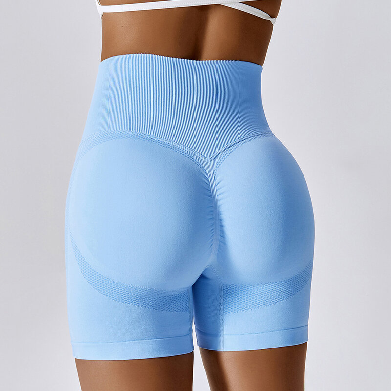 Pantalones cortos deportivos sin costuras para mujer, mallas de cintura alta con realce, ropa de Yoga