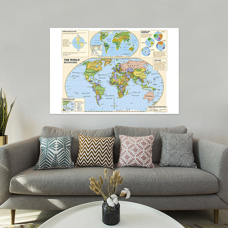 Kain non-tenun peta dunia Spary tanpa bendera negara 120x80cm kamar dekorasi rumah perlengkapan perjalanan kelas sekolah
