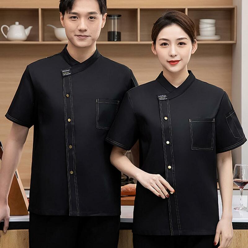 Uomo donna uniforme da cuoco uniforme professionale Unisex da cuoco con tasca applicata con colletto alla coreana per camerieri da forno del ristorante per il Comfort