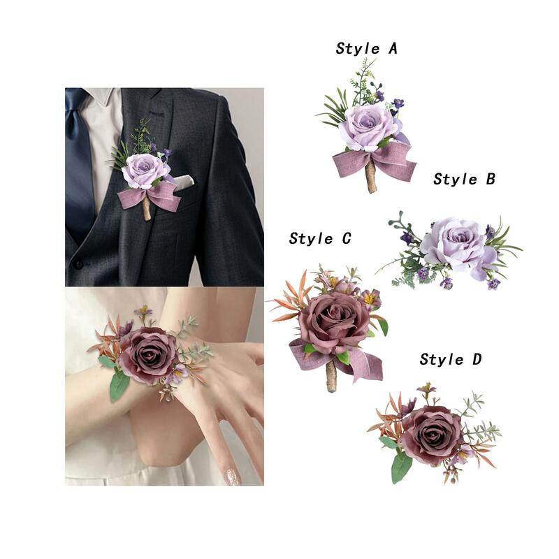 Wedding Flower Wrist Corsage Handcraft DIY Hand Flower Boutonniere for Centerpieces Homecoming Photo Prop Party Suit Decoration