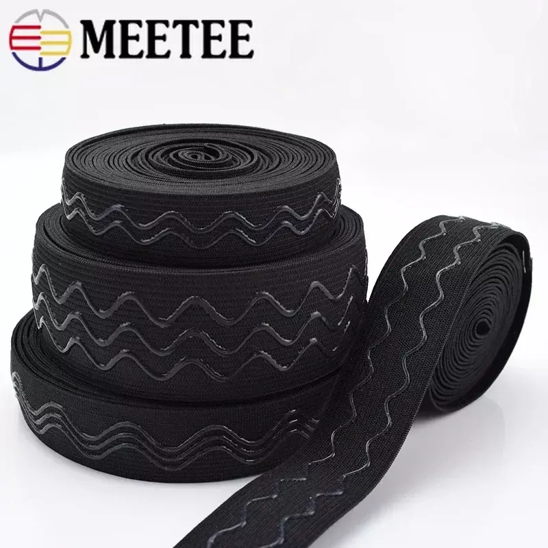 Meetee-banda elástica antideslizante de 2/5/10 metros, 2-4cm, banda de goma de silicona ondulada, cinturón de bricolaje, ropa deportiva, protector de muñeca, accesorios de costura
