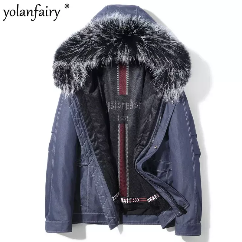 2023 Real Fur Coat Men Winter Parkas Short Raccoon Fur Collar Detachable Inner Hooded Men's Rabbit Fur Jackets for Male Clothing