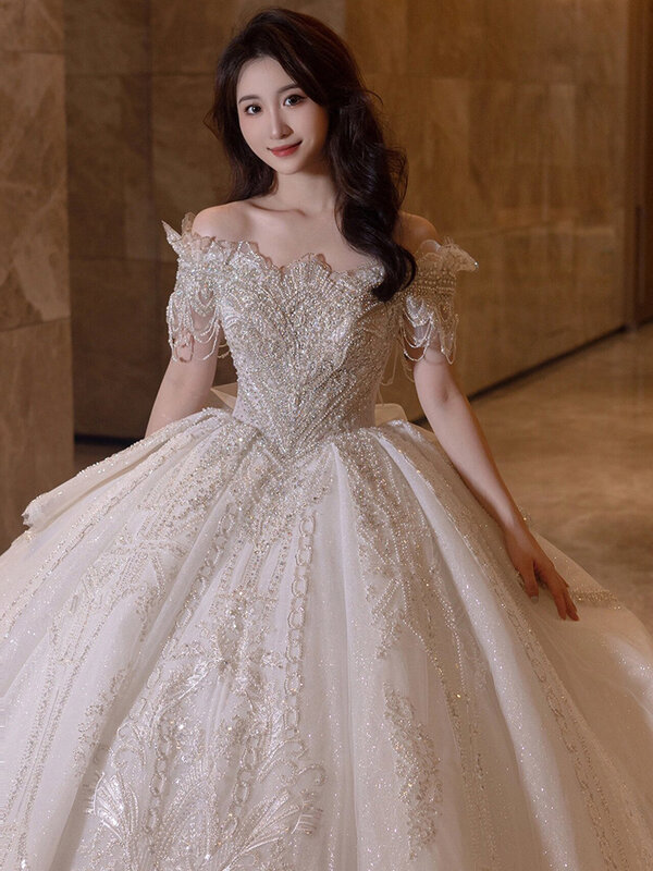 Женское свадебное платье It's yiiya, белое платье с открытыми плечами и вышивкой бисером на заказ на лето 2024