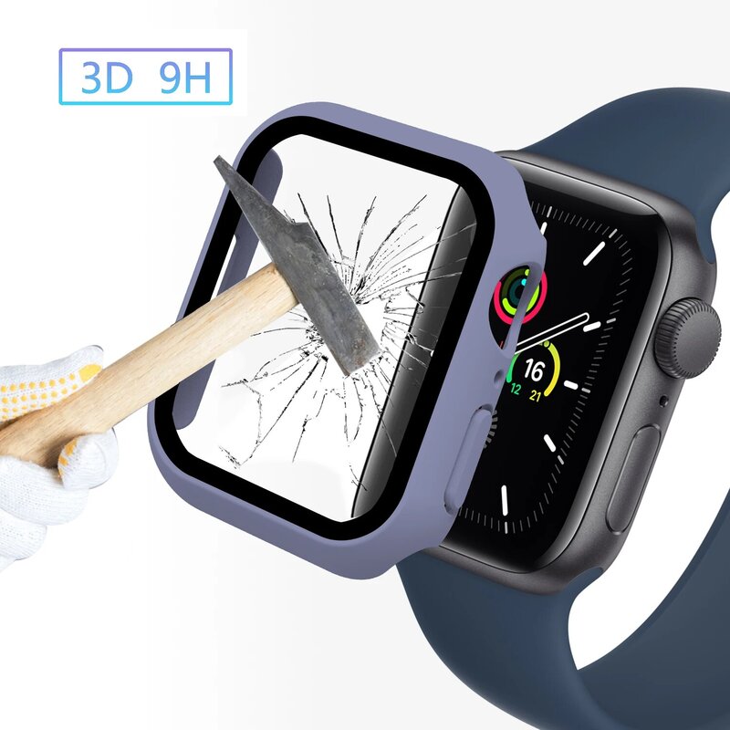 Case+Glass for Apple Watch Series 7 8 41mm 45mm Screen Protector Bumper Frame for IWatch 6 5 4 3 2 SE 38mm 40mm 42mm 44mm Case