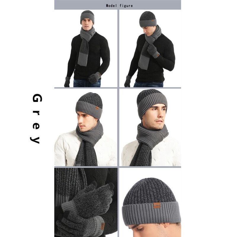 Conjunto de guantes y bufanda de lana gruesa, traje cálido, calentador de cuello, guantes de pantalla táctil, gorro de invierno