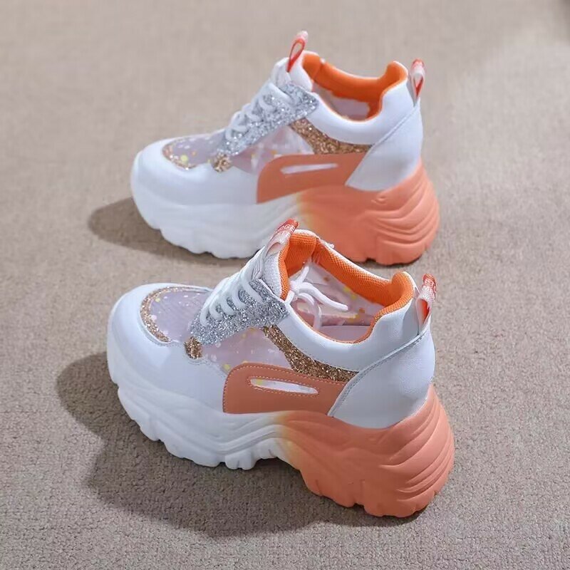 Spring and Summer New Color-matching Lace-up Women's Shoes Thick Sole Heightened Small Torre Shoes Breathable Comfortable Casual