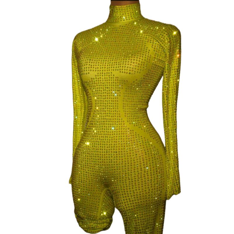 Trendy Luxe Full Diamond Chic Romper Vrouwen Candy Color Party Bar Nachtclub Gogo Stage Jumpsuit Performance Outfit Jingdian