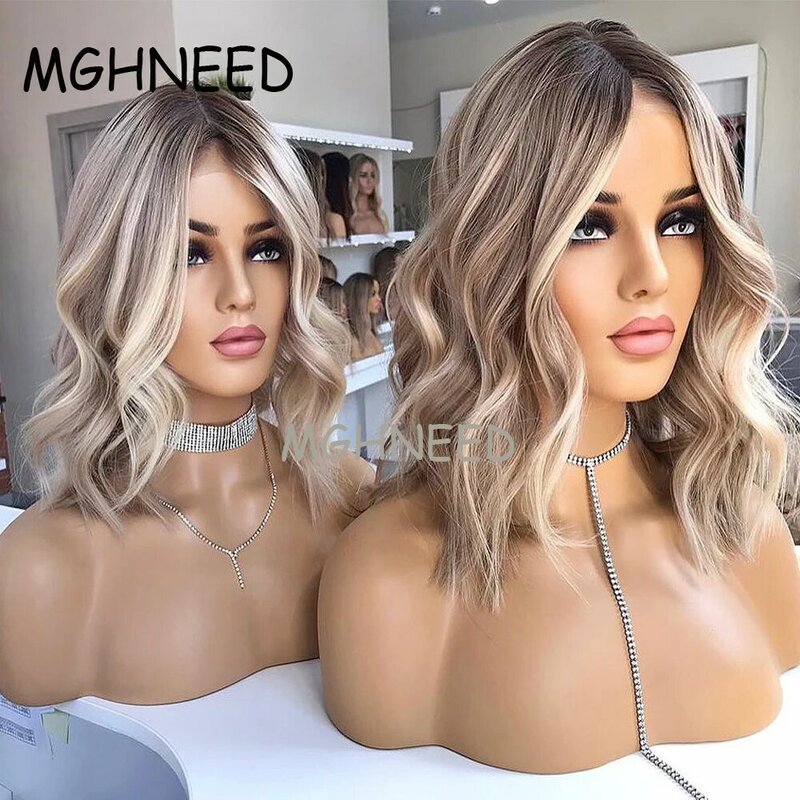 Ash blonde Wig Highlight Human Hair Colored Brazilian 360 Full Lace Wigs For Women Natural Hairline