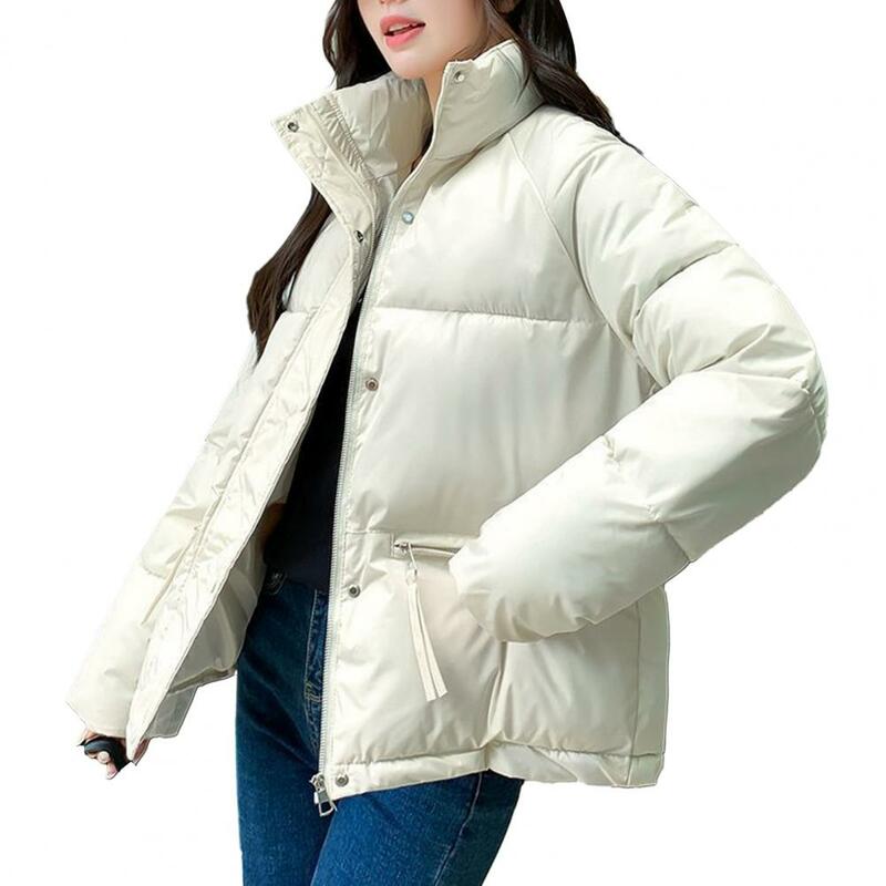 Winter Women Cotton Jacket Stand Collar Neck Protection Down Jacket Thickened Padded Warm Cold Resistant Down Coat