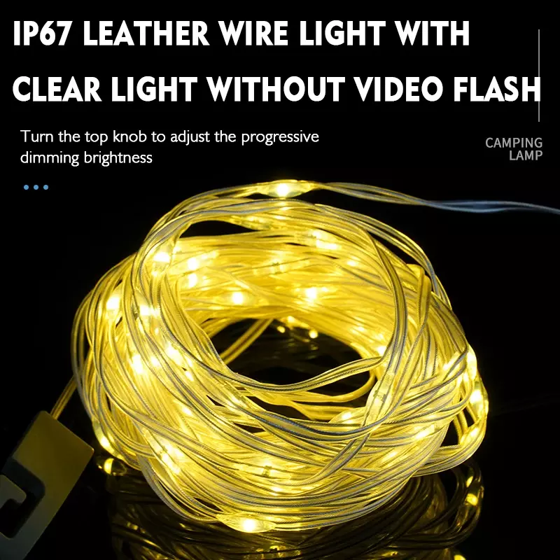 Luce da campeggio ricaricabile USB 3 in 1 luci stringa 49Ft 2200mAh, luce di respirazione a colori impermeabile IPX6 torcia da lavoro