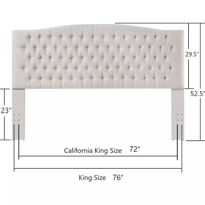 Linho Estofados Cabeceira para o Rei e a Califórnia, confortável e elegante acolchoado, adornado botão, King Size