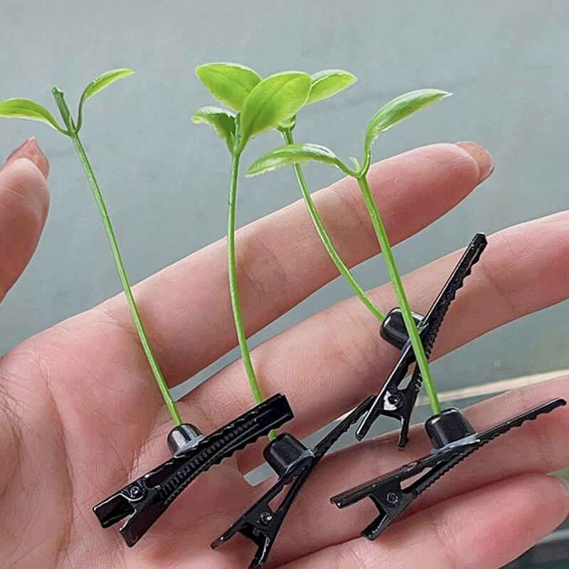 Hair Pin Set Rust-resistant Hairpins Realistic Bean Sprout Hair Clip Set Funny Plant Hairpins with Spring Design Anti-slip