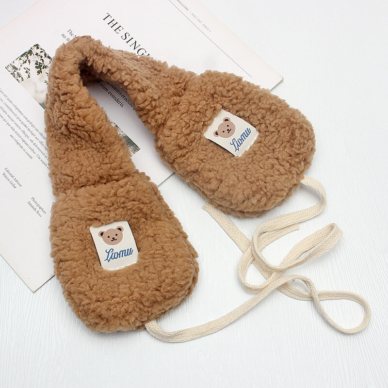 Korean Style Women Winter Warm Earmuff Soft Plush Ear Warmer Cute Bear Adults Kids Tie Plush Ear Muffs Ear Cover Free Shipping