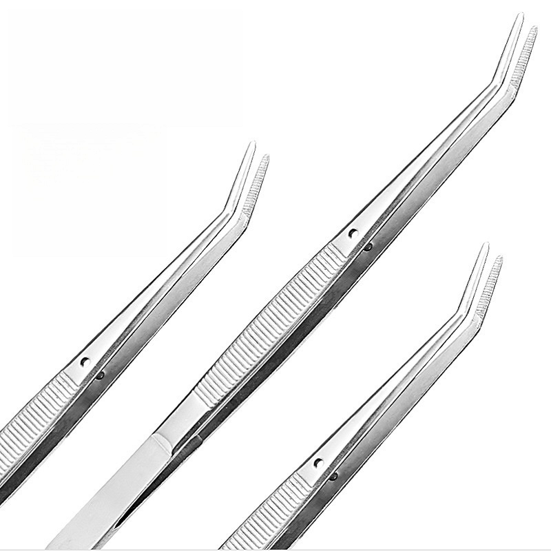 Stainless Steel Tweezers Serrated Curved Dental Instruments Dental Tool
