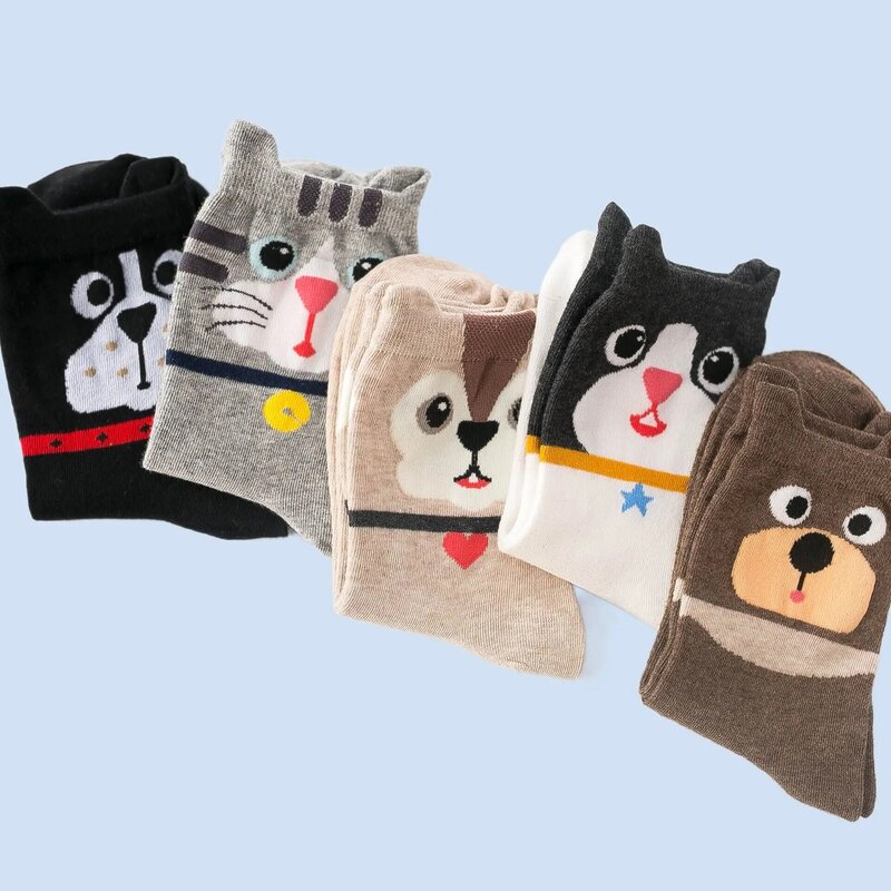 Calcetines de algodón de alta calidad para mujer, medias suaves y cómodas con dibujos de gato, regalo de Navidad, 5/10 pares