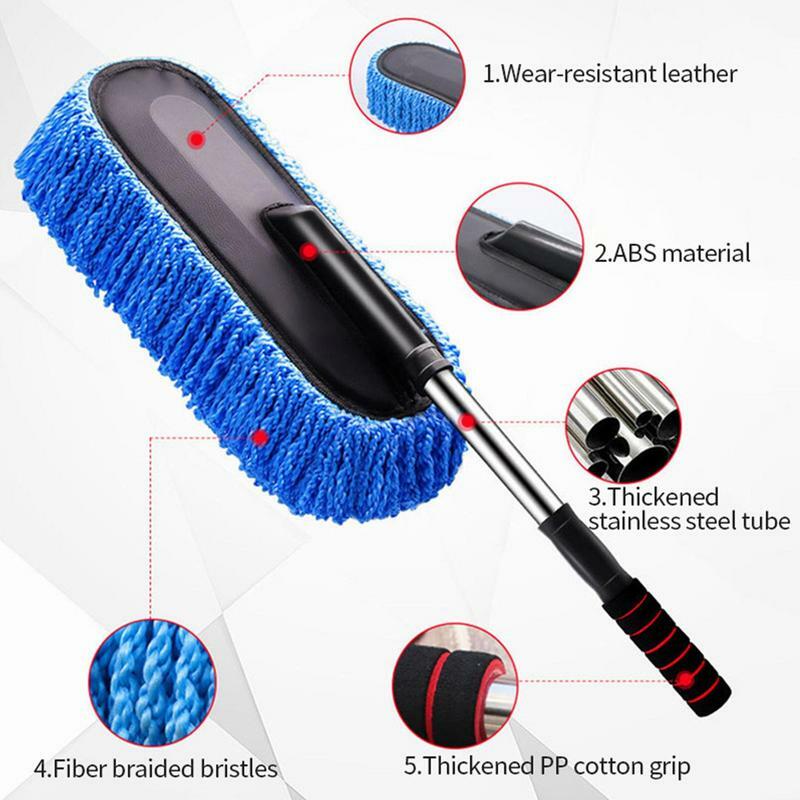 Многофункциональный очиститель, Швабра для мытья автомобиля, масштабируемая ручка, восковая щетка для удаления пыли, щетки из микрофибры, инструмент для мытья автомобиля, аксессуары для автомобиля