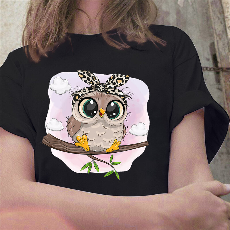 Женский Повседневный Топ с принтом совы, футболка большого размера из хлопка, лето 100%