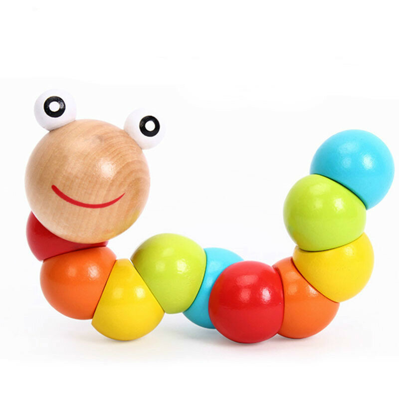 2022 New Worm Twist Puppet Cognition fun Educational Toys Changeable Shape Wooden Blocks Kids Colorful Caterpillar Baby Toy