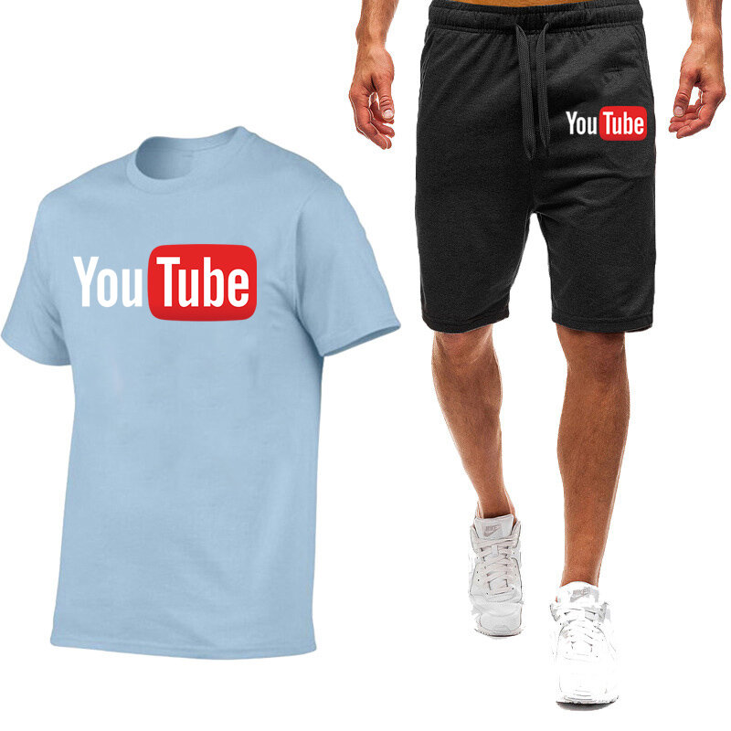YouTube setelan kasual bercetak pria, kaus lengan pendek dan musim panas 2022