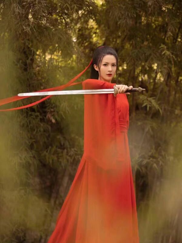 Disfraz de Hanfu de Artes Marciales antiguas, conjunto de actuación de baile clásico Hanfu rojo Wei Jin, vestido elegante de Cosplay