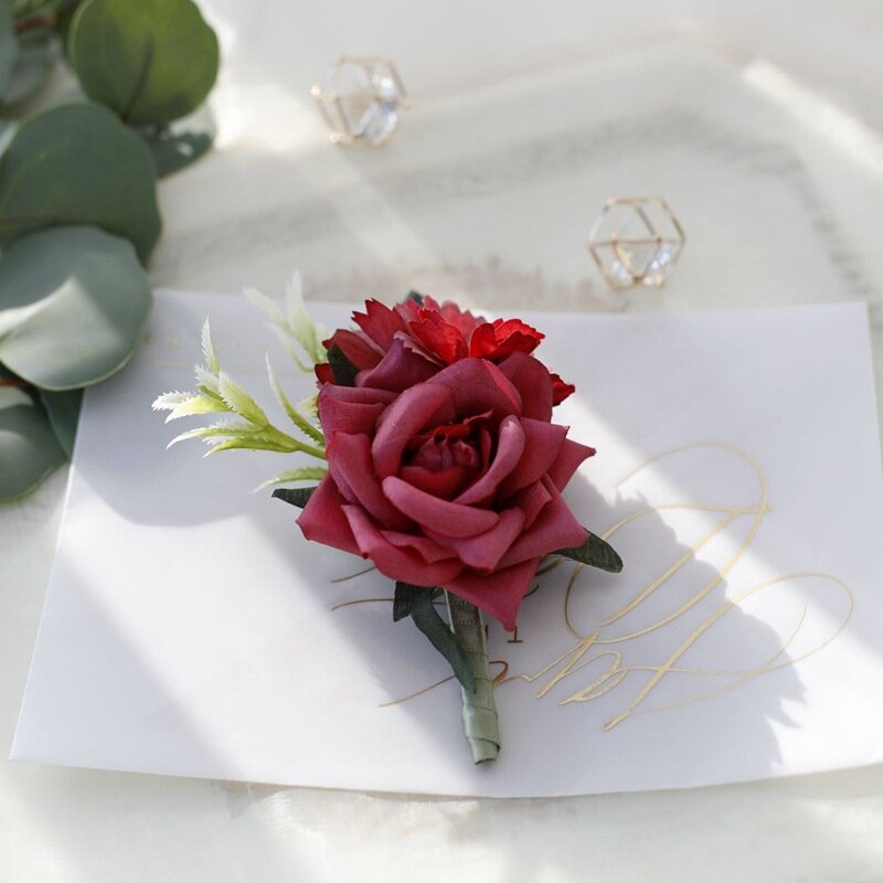 Boutonniere nadgarstek stanik druhny bransoletka ślubna jedwabny kwiat róży na imprezę bal opaski na rękę bransoletka akcesoria ślubne
