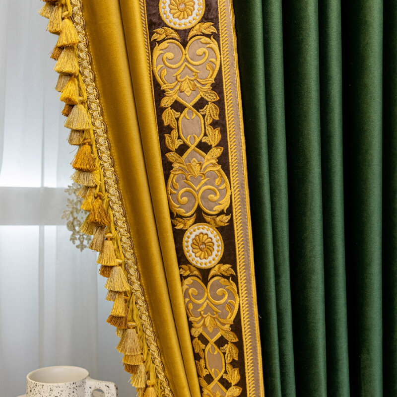 Europejska wysokiej jakości koronka ciemnozielona aksamitna zaciemniająca zagęszczone europejski haft zasłony do sypialni w jadalni