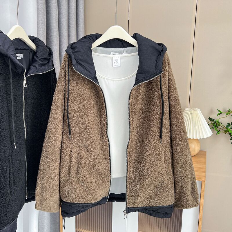 Womens Plus Size Parkas Winter 2023 Casual Clothing Hooded Thick Fleece Splicing Padded Jacket Fashion Warm Curve Coats S6 5717