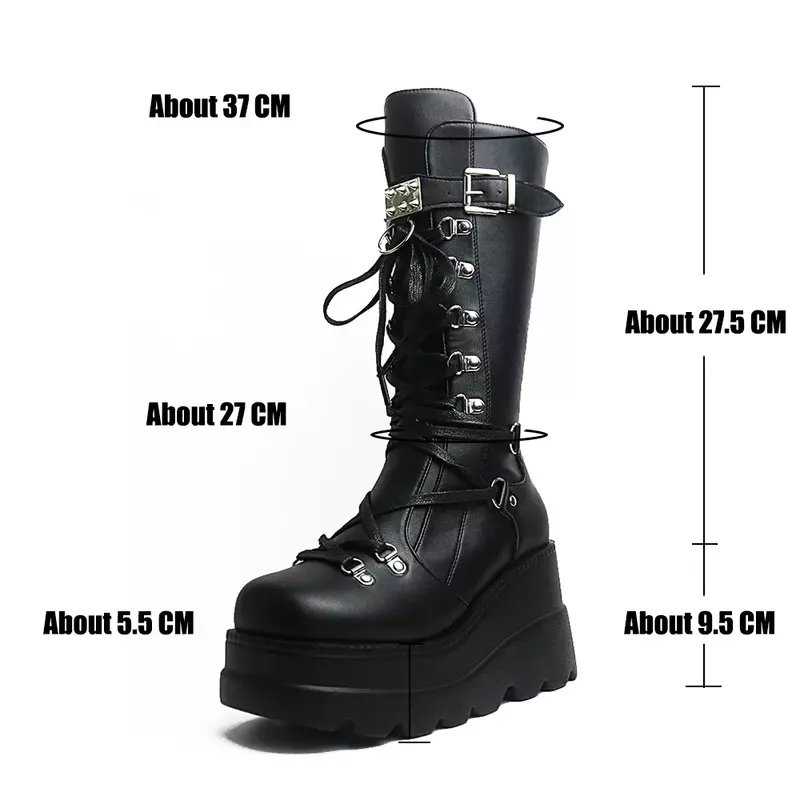 Women High Boots Cosplay Mid-calf Boots High Platform Wedges Boots 2024 Autumn Winter New Designer Gothic Shoes for Women Botas