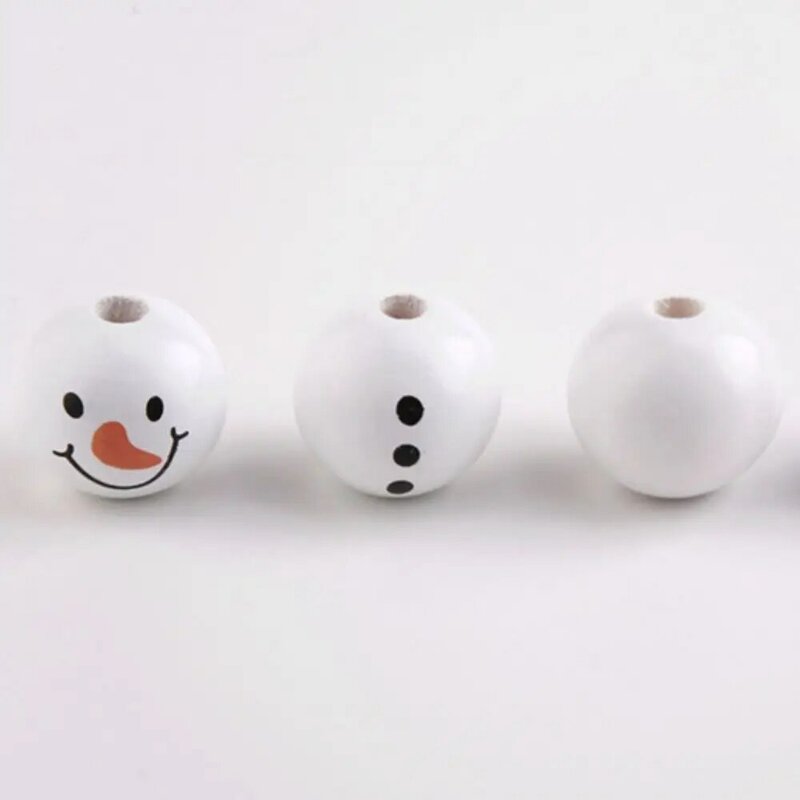 20Pcs/Pack Snowman Snowman Round Wooden Beads Round 20MM Winter Wooden Beads Wooden Buffalo Plaid Snowman Wood Loose Craft Beads