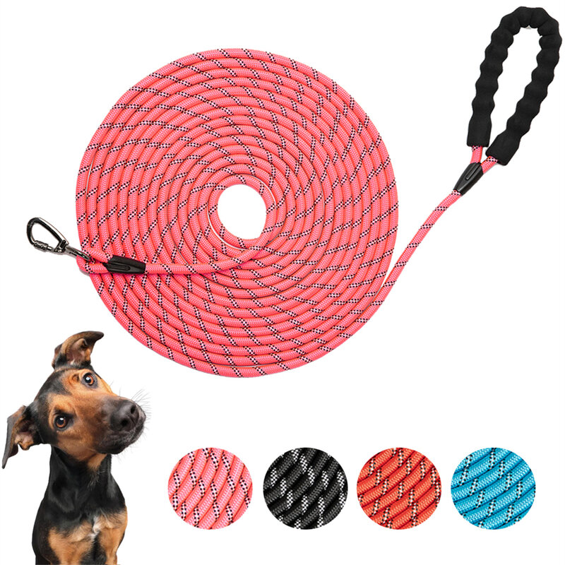 中型および大型の犬用の強力なペットの鎖,柔らかいハンドル,ナイロン,ウォーキングロープ,3 m, 5m, 10 m, 15m