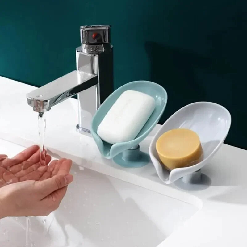 2pcs Drain sabun pemegang bentuk daun sabun kotak hisap cangkir baki pengeringan rak untuk mandi spons wadah dapur kamar mandi aksesoris