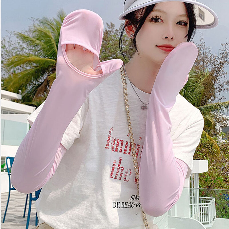 여성용 운전 태양 보호 아이스 실크 슬리브 장갑, 느슨한 통기성 팔, UV 차단 야외 장갑 슬리브