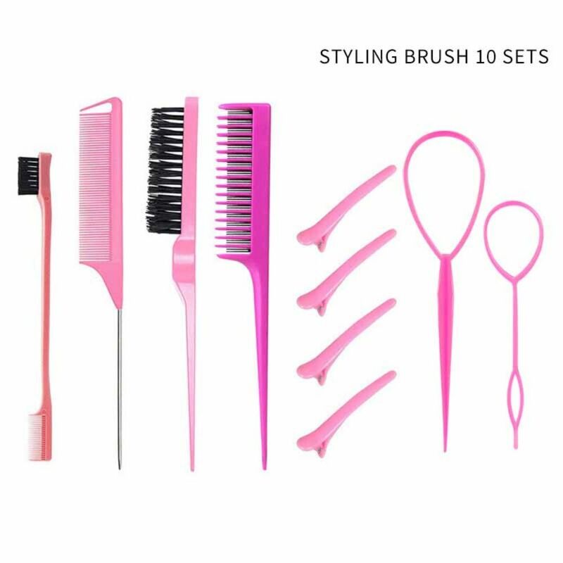 10Pcs Plastic Hair Styling Comb Set Edge Brush Rat Tail Combs Teasing Hair Brush New Hair Tail Tools Triple Teasing Comb