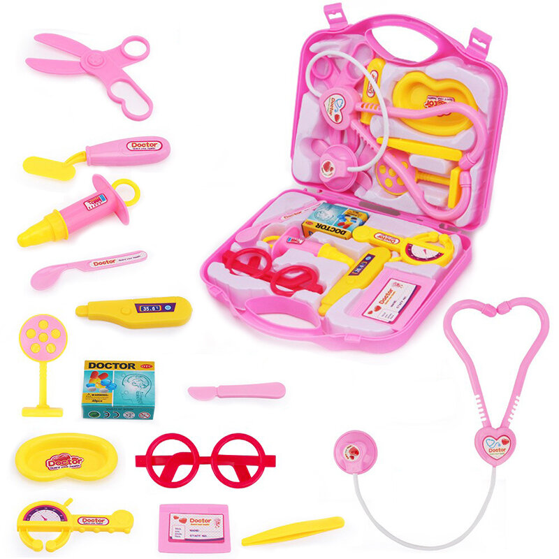 Set dokter mainan anak-anak, Kit Cosplay dokter gigi simulasi Perawat kotak obat stetoskop anak perempuan hadiah belajar mainan pendidikan