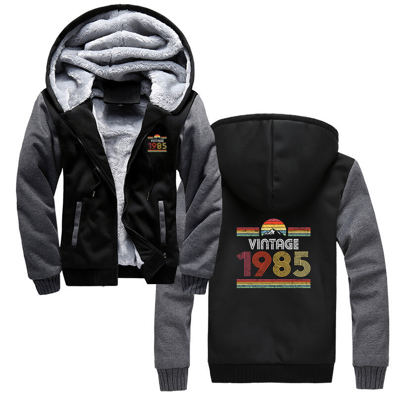 1985 Vintage geboren Retro Geburtstags geschenke für Männer Hoodie übergroße Winter dicke Sweatshirts Reiß verschluss Jacke Mantel Streetwear