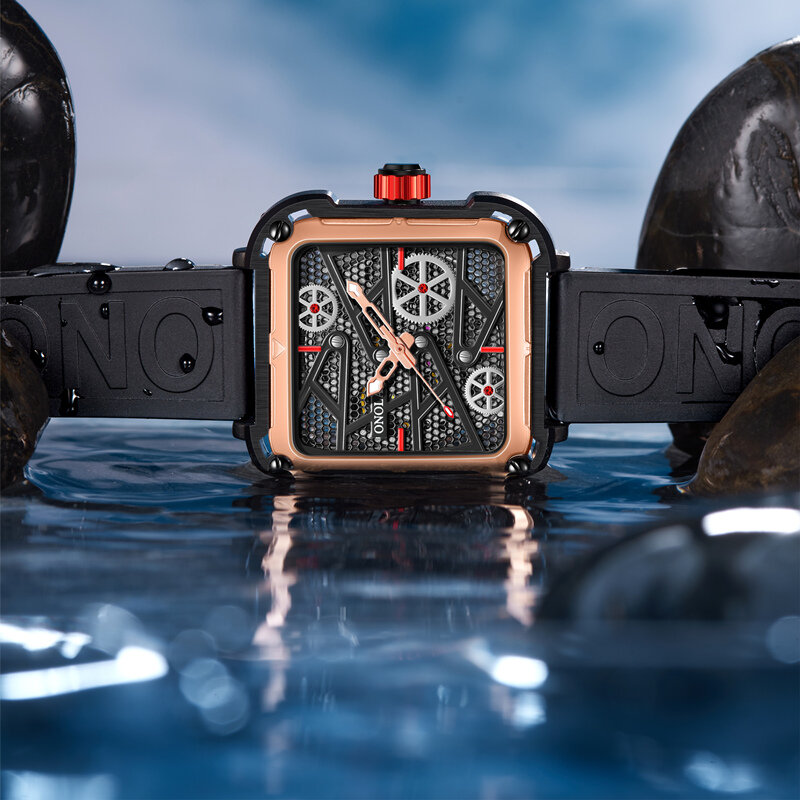 Fashion Heren Horloge Onola Hollow Volledige Automatische Luxe Horloges Mannen Siliconen Tape Waterdicht Horloge Klok