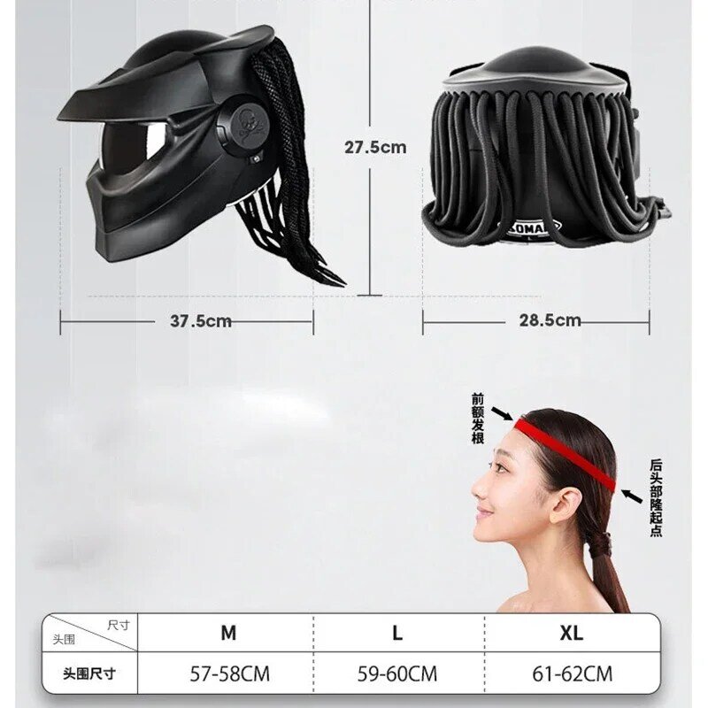 女性用ヘルデターバイクヘルメット,調節可能なストラップ付き,パンクスタイルの安全ヘルメット,モジュラー,3サイズ,ユニーク