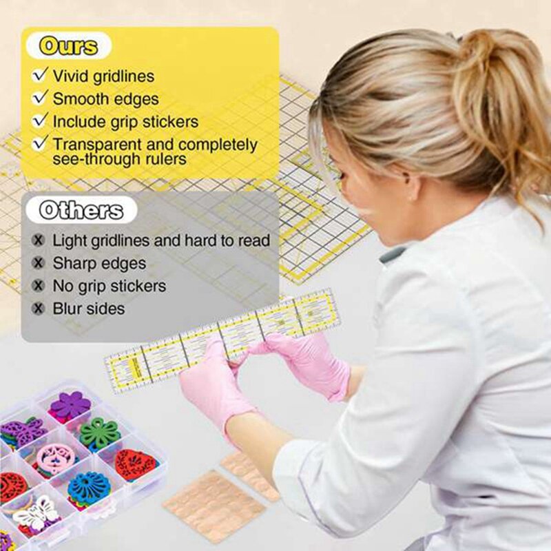 Quilting Rulers Ruler Quilting Templates Fabric Cutting Ruler With Non-Slip Rings