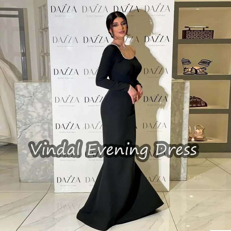 Vindal One Shoulder Evening Dress Floor Length Crepe Mermaid Elegant  Built-in Bra Saudi Arabia Long Sleeves For Woman 2024