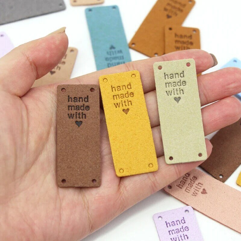 50 buah tag kulit PU buatan tangan dengan label PU cinta kulit imitasi jahit pada label hiasan Aksesori rajut