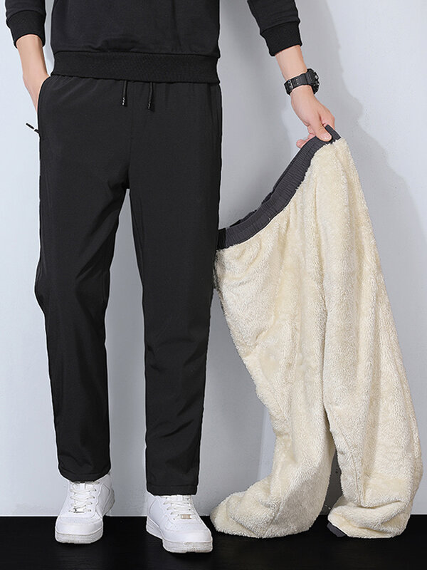 الشتاء سميكة الدافئة الصوف Sweatpants الرجال ركض حجم كبير مستقيم طويل السراويل الترنك يندبروف والسراويل الحرارية مقاوم للماء