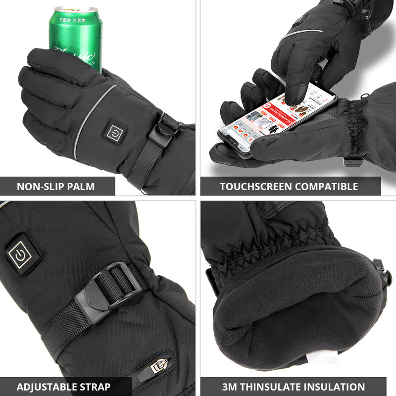 Guantes Térmicos eléctricos con calefacción, guantes recargables impermeables, invierno, cálido, esquí, snowboard, caza, pesca